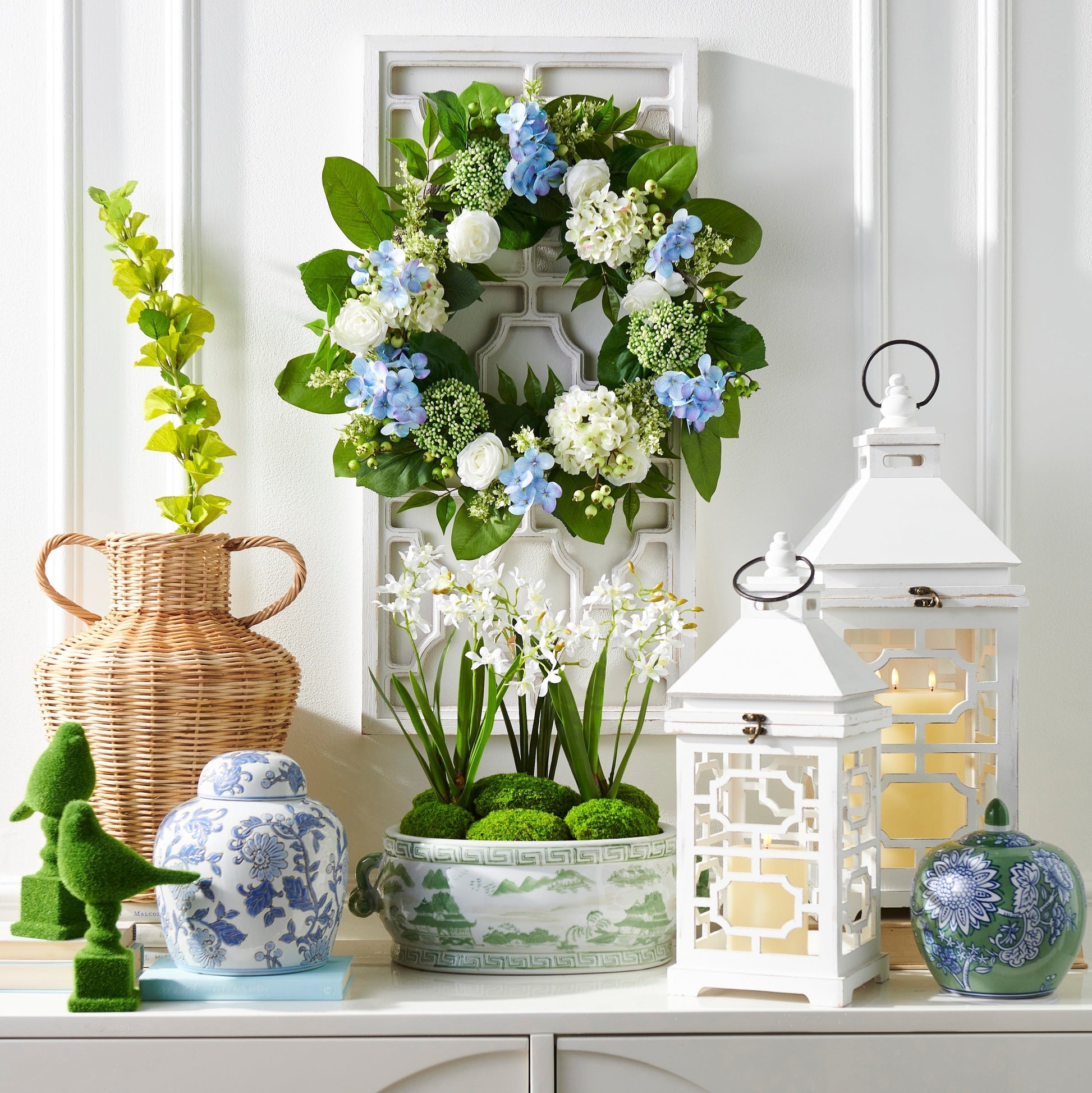 RAZ Imports 24" Blue Hydrangea and White Rose Spring Wreath