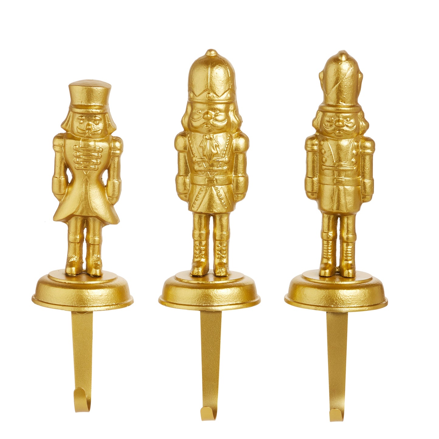 RAZ Imports 12.5" Nutcracker Gold Iron Christmas Stocking Holders - Set of 3
