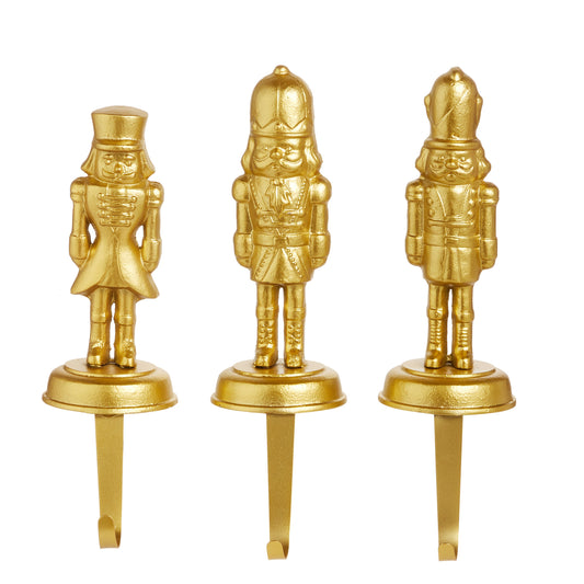 RAZ Imports 12.5" Nutcracker Gold Iron Christmas Stocking Holders - Set of 3