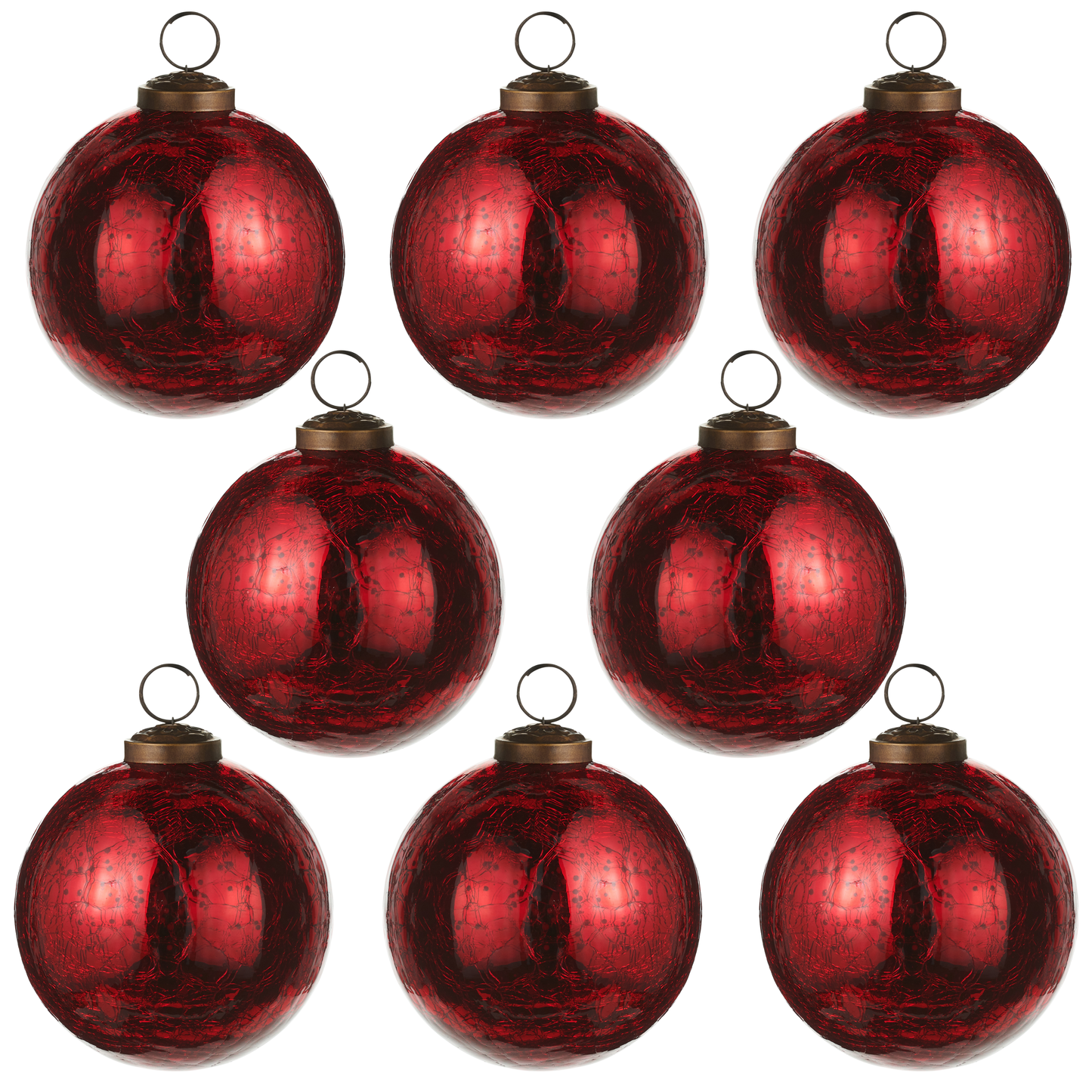 RAZ Imports 4" Marbled Shiny Red Glass Ball Christmas Ornament - Set of 8