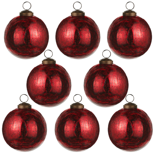 RAZ Imports 4" Marbled Shiny Red Glass Ball Christmas Ornament - Set of 8