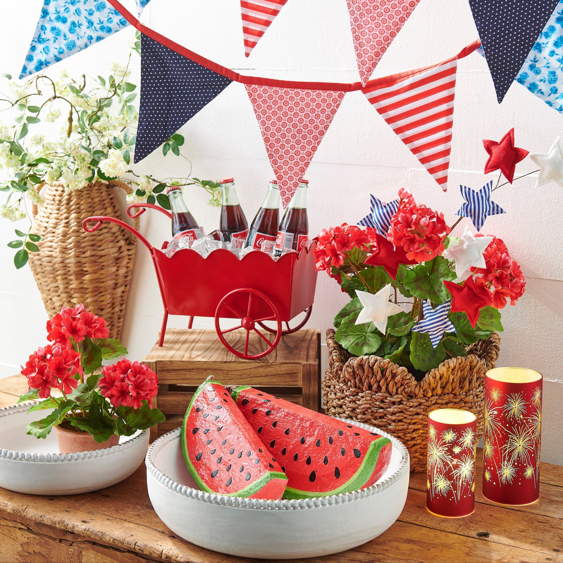 RAZ Imports 8" and 6" Illuminated Patriotic Celebration Firework Hurricanes for Fourth of July - Set of 2