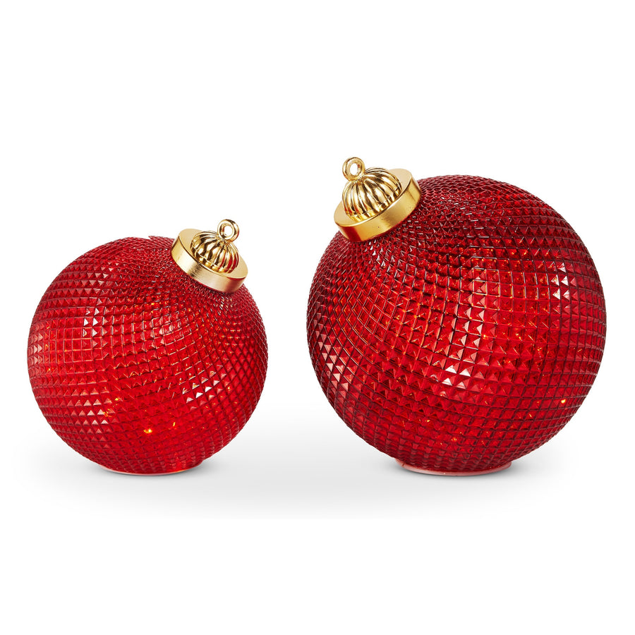 RAZ Imports 10" and 8" Lighted Diamond Glass Tabletop Ornaments Christmas Decoration - Set of 2