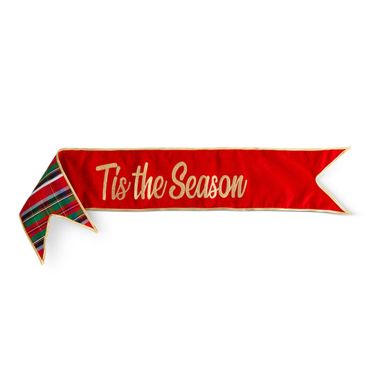 RAZ Imports 41.25" Tis The Season Red Plaid Christmas Wreath Banner Christmas Decoration