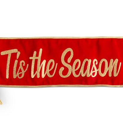 RAZ Imports 41.25" Tis The Season Red Plaid Christmas Wreath Banner Christmas Decoration