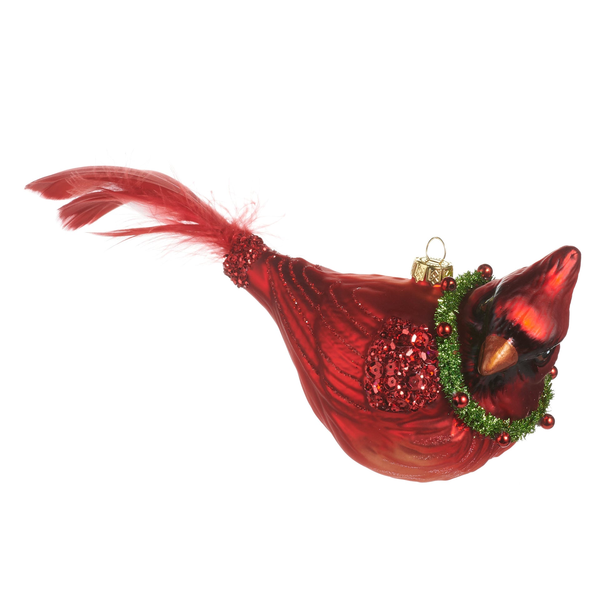 RAZ Imports 9" Red Cardinal with Wreath Glass Christmas Ornament
