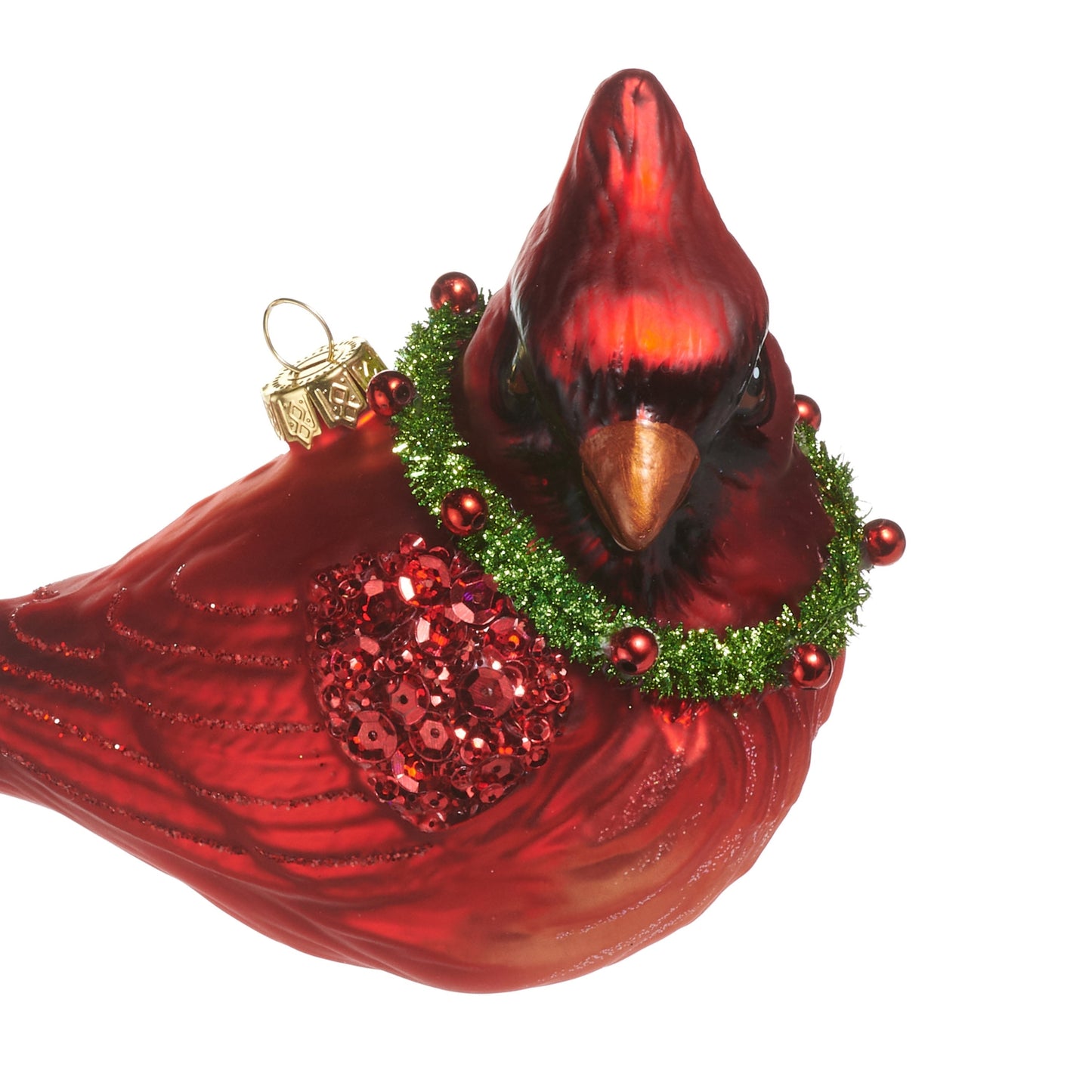 RAZ Imports 9" Red Cardinal with Wreath Glass Christmas Ornament