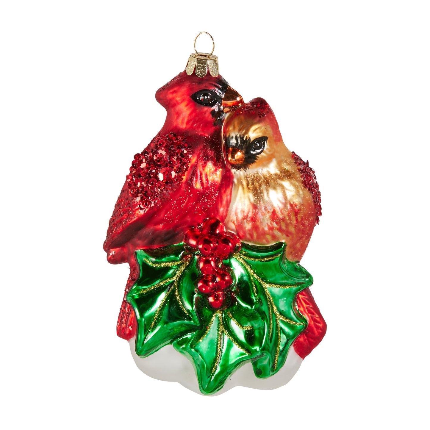 RAZ Imports 4.75" Red Cardinal Pair with Holly Glass Christmas Ornament
