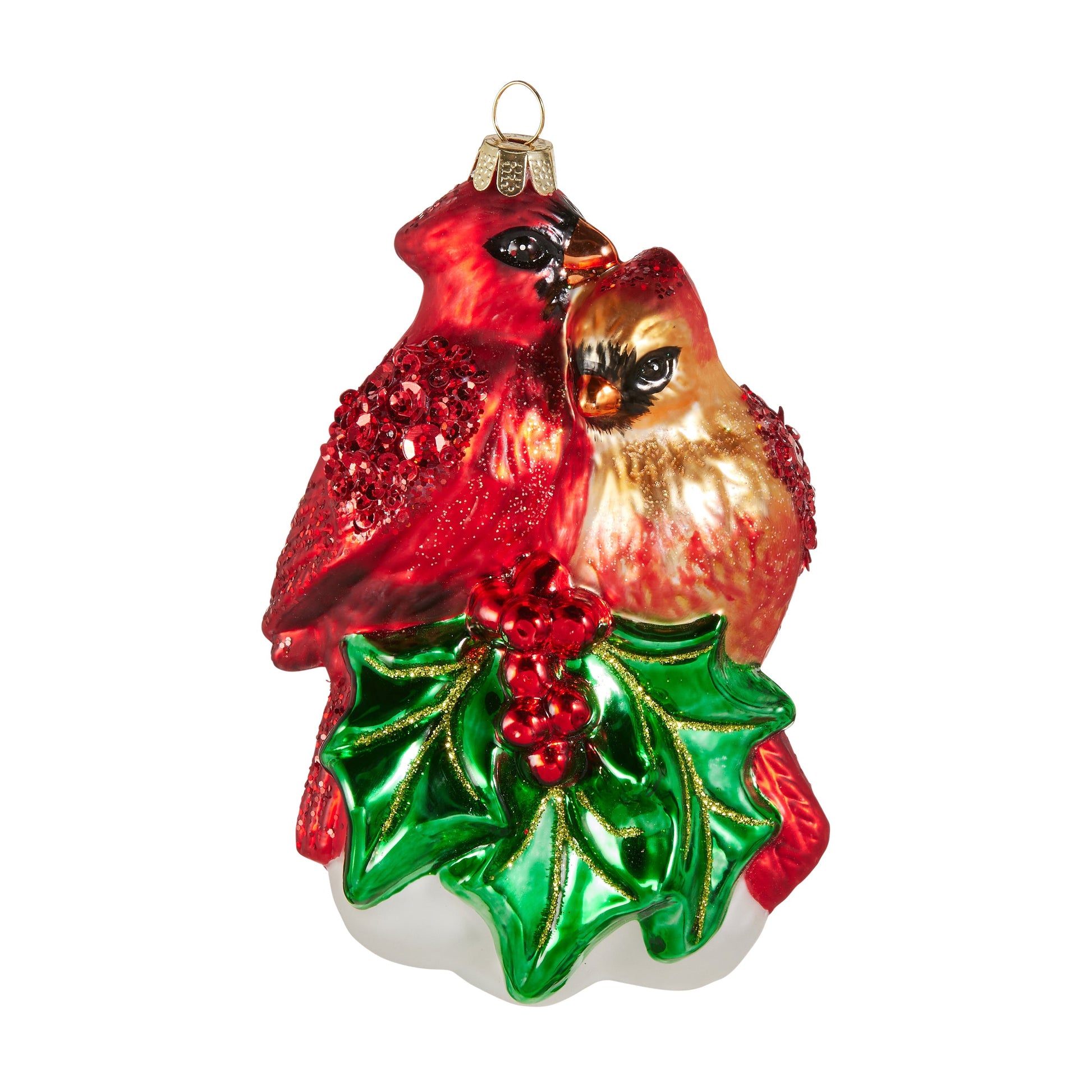 RAZ Imports 4.75" Red Cardinal Pair with Holly Glass Christmas Ornament