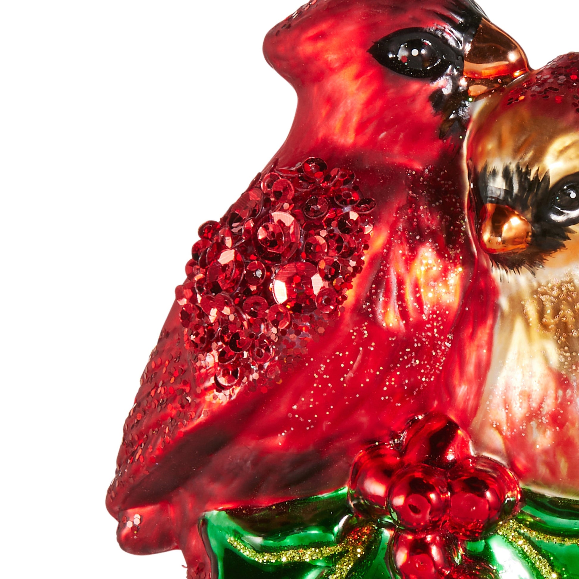 RAZ Imports 4.75" Red Cardinal Pair with Holly Glass Christmas Ornament
