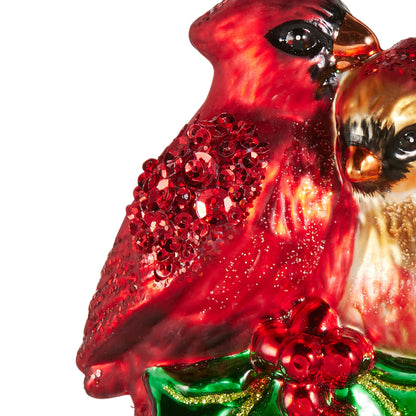 RAZ Imports 4.75" Red Cardinal Pair with Holly Glass Christmas Ornament