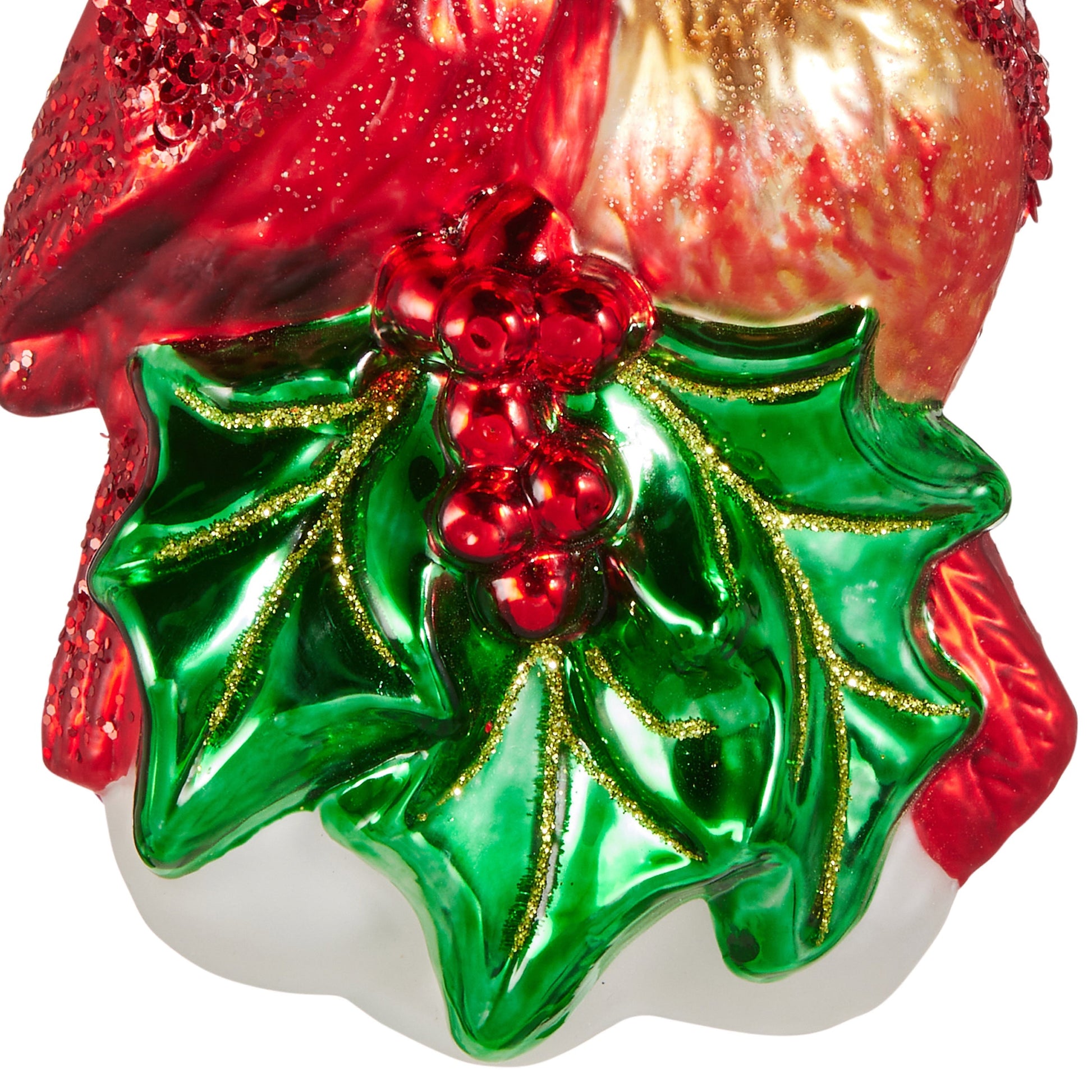 RAZ Imports 4.75" Red Cardinal Pair with Holly Glass Christmas Ornament