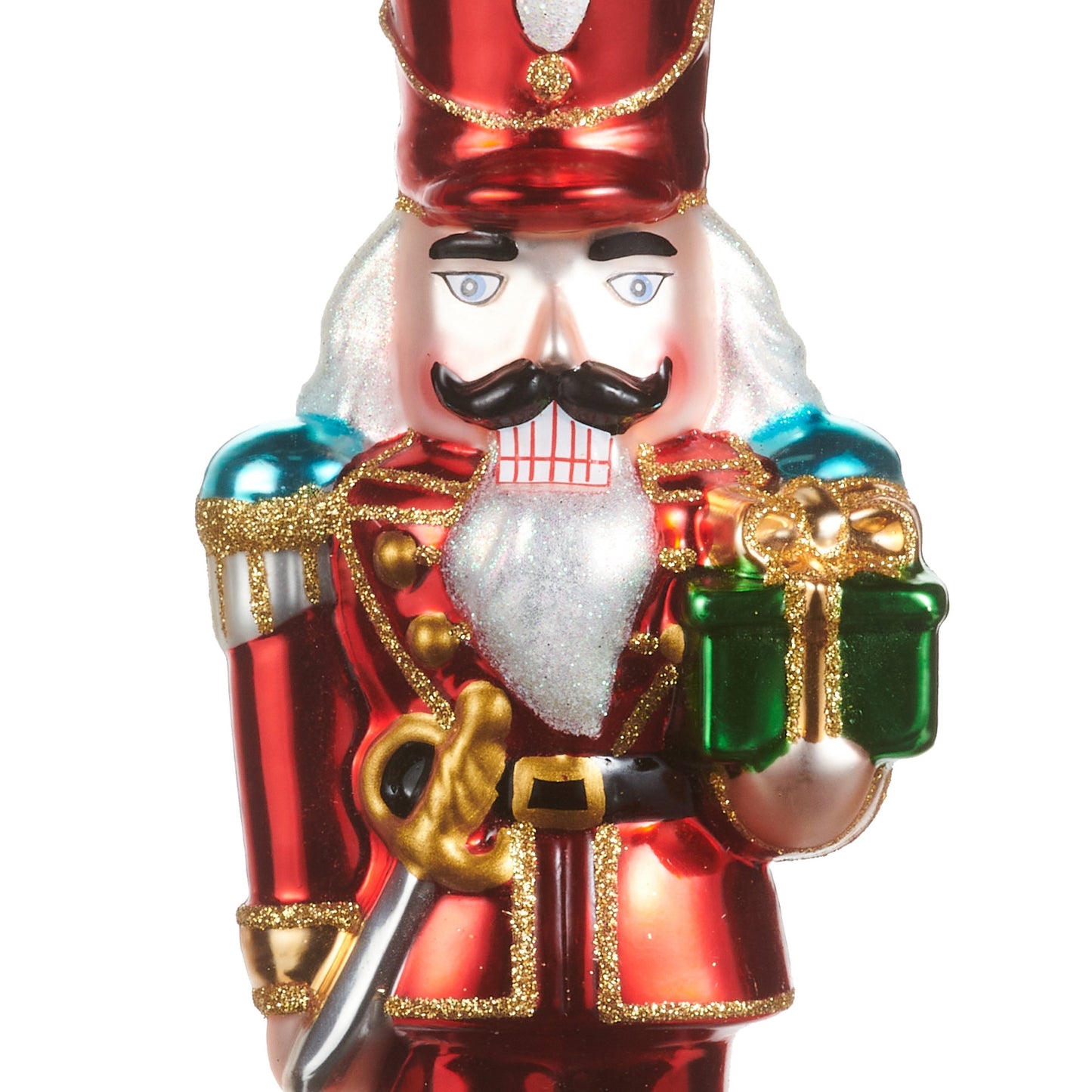 RAZ Imports 8.25" Classic Red Nutcracker with Gift Glass Christmas Ornament