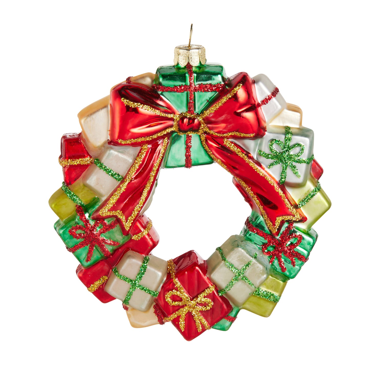 RAZ Imports 4.5" Gift Package Christmas Wreath Glass Christmas Ornament
