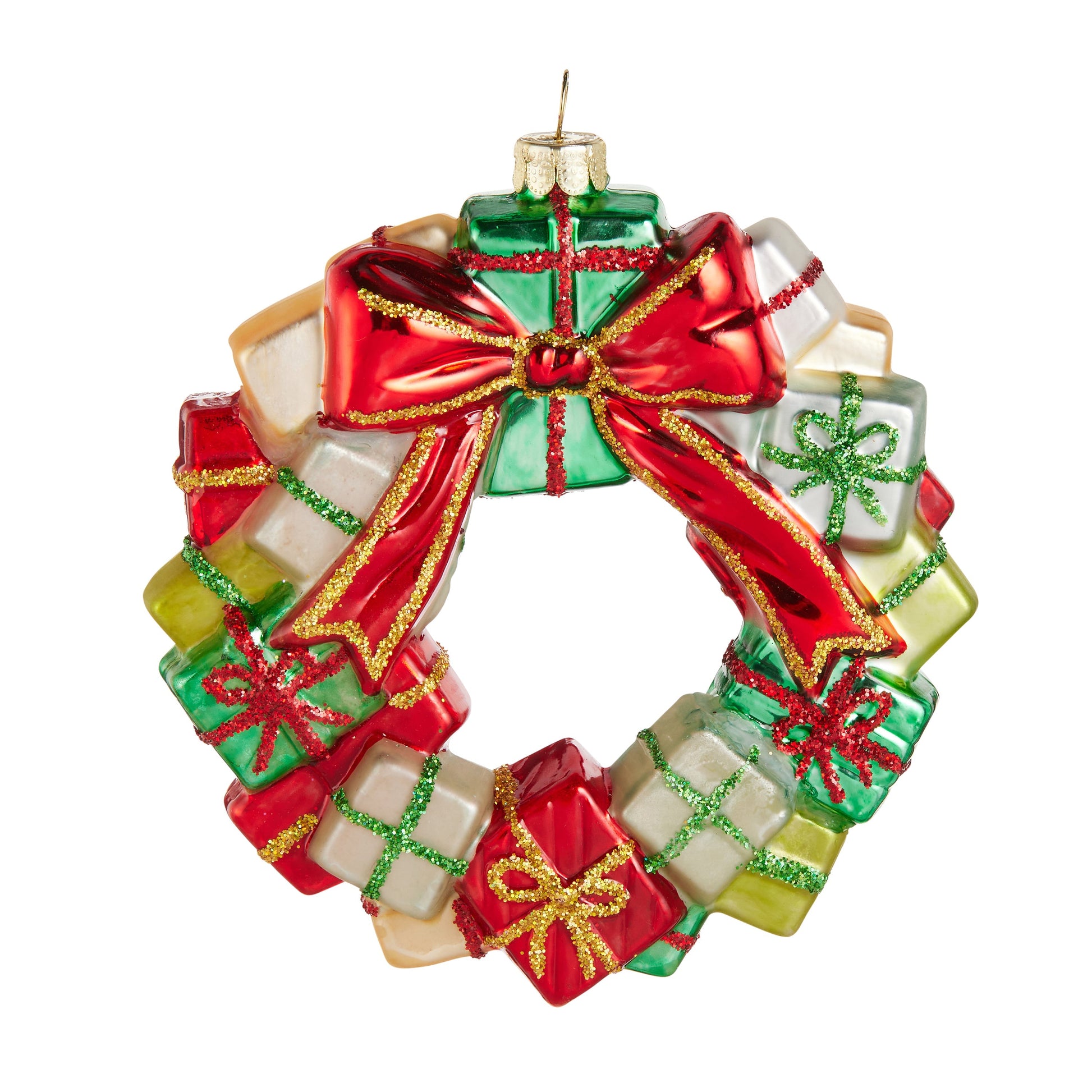 RAZ Imports 4.5" Gift Package Christmas Wreath Glass Christmas Ornament