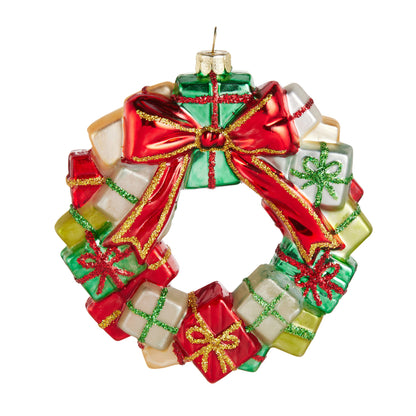 RAZ Imports 4.5" Gift Package Christmas Wreath Glass Christmas Ornament