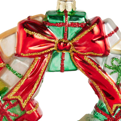RAZ Imports 4.5" Gift Package Christmas Wreath Glass Christmas Ornament