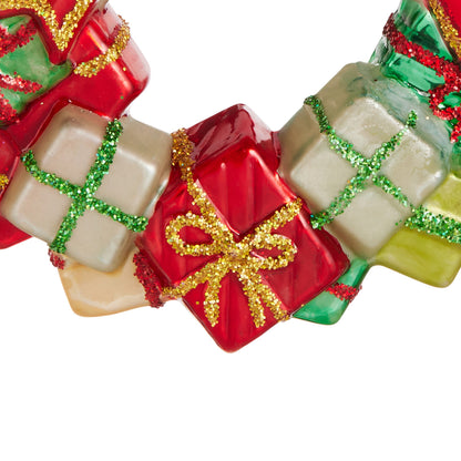 RAZ Imports 4.5" Gift Package Christmas Wreath Glass Christmas Ornament