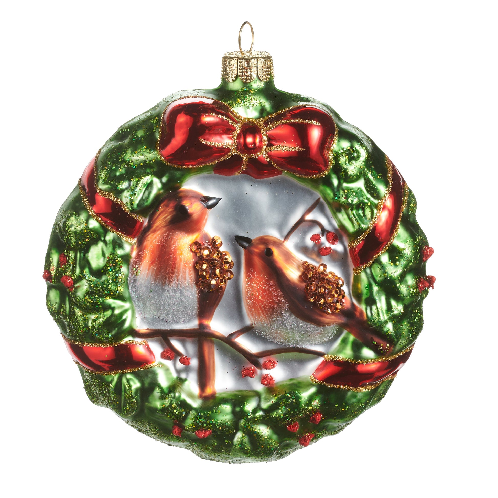 RAZ Imports 4" Christmas Wreath with Birds Glass Christmas Ornament