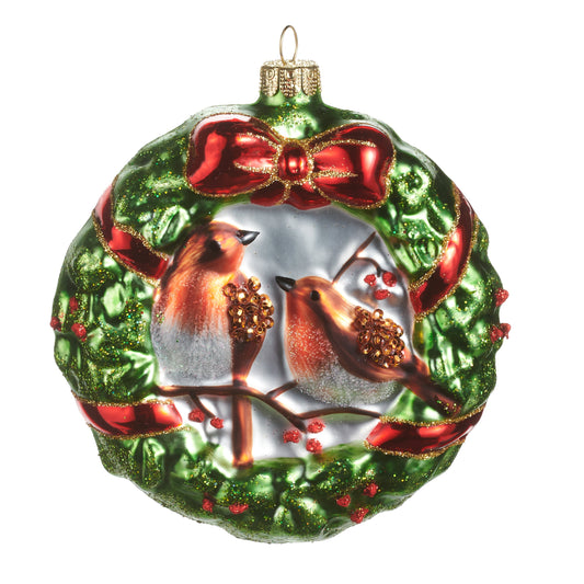 RAZ Imports 4" Christmas Wreath with Birds Glass Christmas Ornament