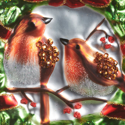 RAZ Imports 4" Christmas Wreath with Birds Glass Christmas Ornament