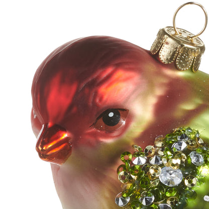 RAZ Imports 4" Red and Green Wren Bird Glass Christmas Ornament
