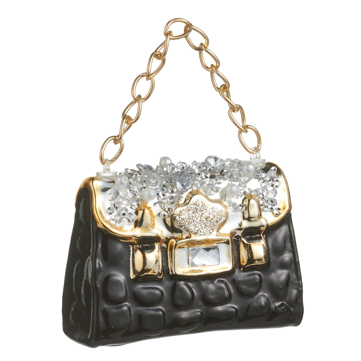 RAZ Imports 3.5" Jeweled Purse with Gold Hardware Glass Christmas Ornament