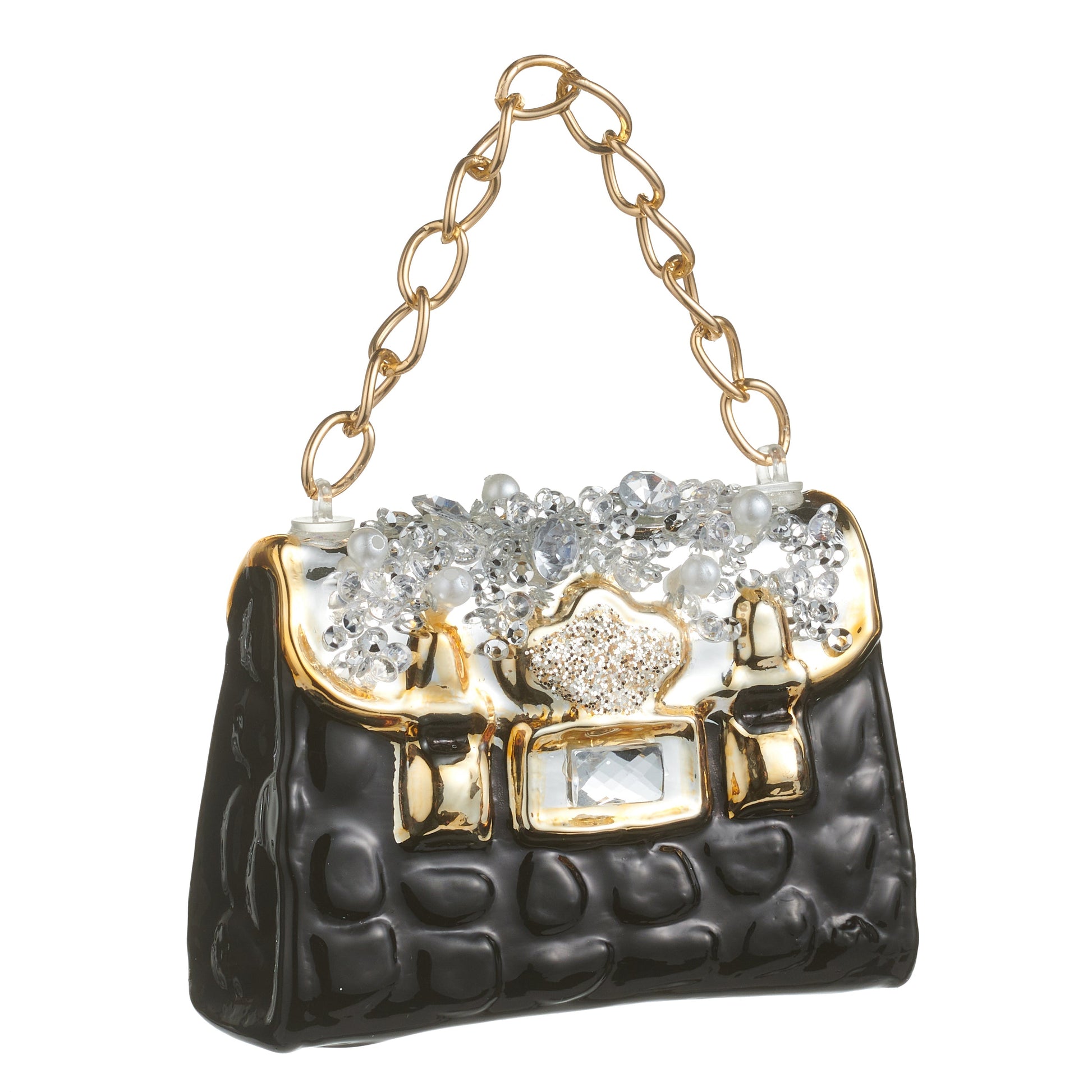RAZ Imports 3.5" Jeweled Purse with Gold Hardware Glass Christmas Ornament