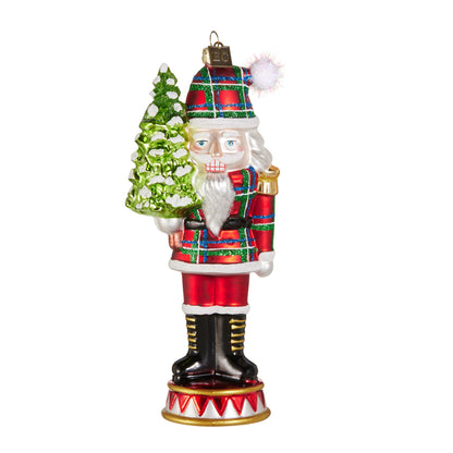 RAZ Imports by Eric Cortina 7.5" Red Plaid Nutcracker Glass Collectible Christmas Ornament