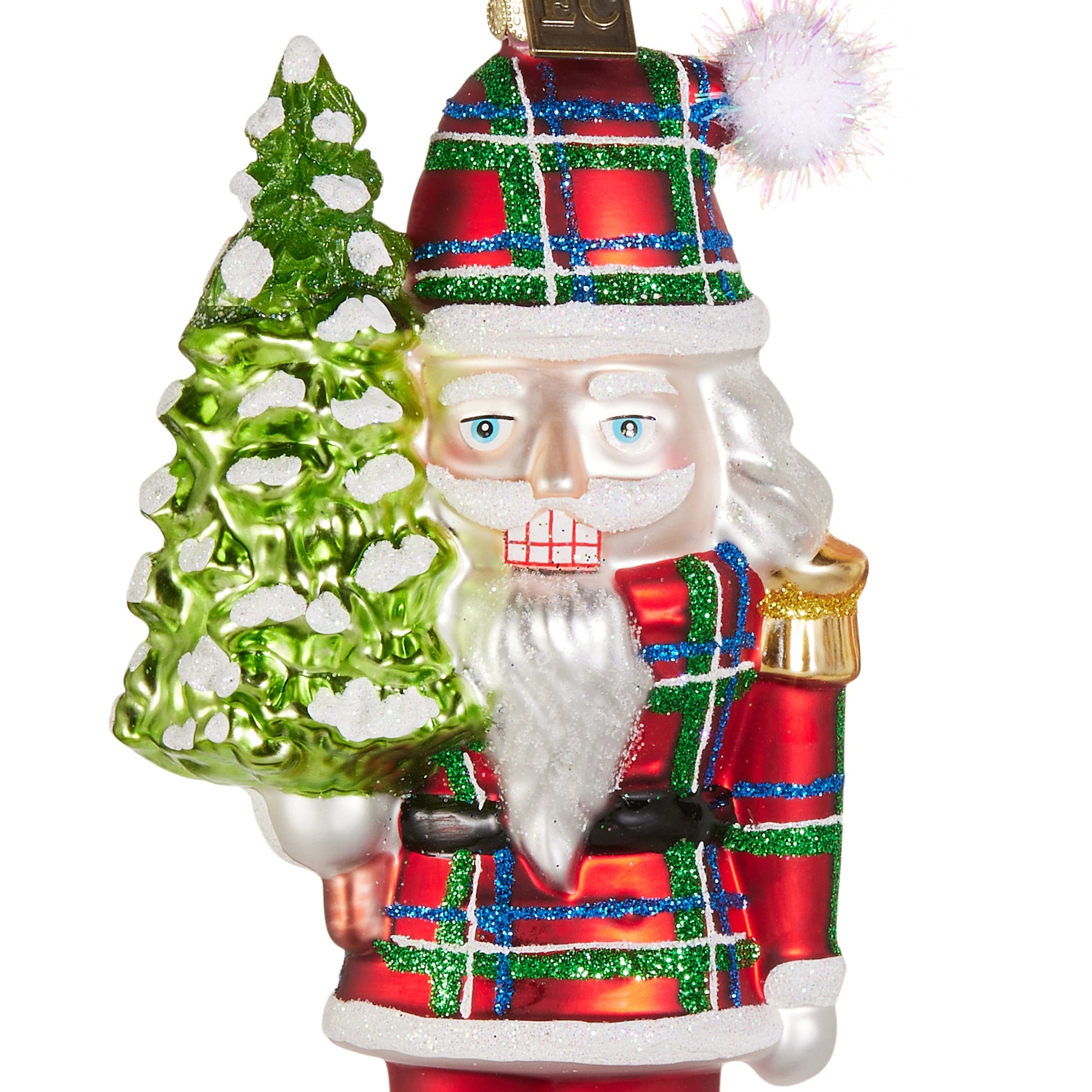 RAZ Imports by Eric Cortina 7.5" Red Plaid Nutcracker Glass Collectible Christmas Ornament