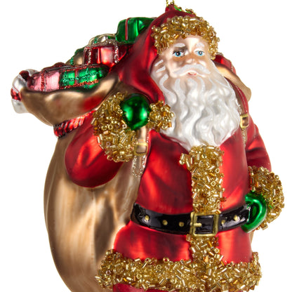 RAZ Imports 7" Santa's Delivery with Presents Glass Christmas Ornament
