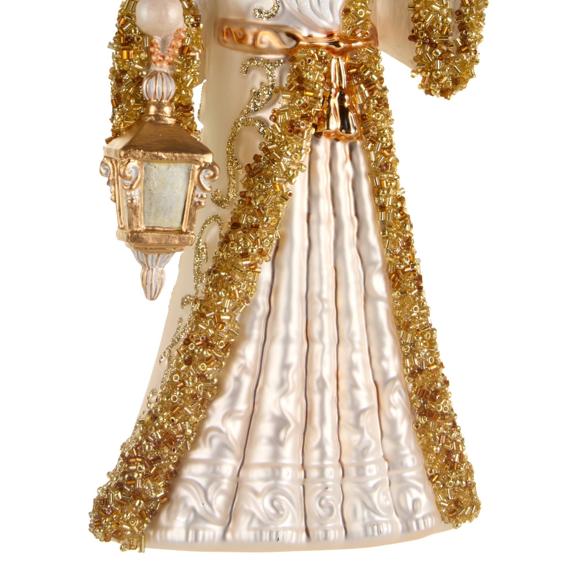 RAZ Imports 8" Ivory and Gold Santa with Lantern Glass Christmas Ornament