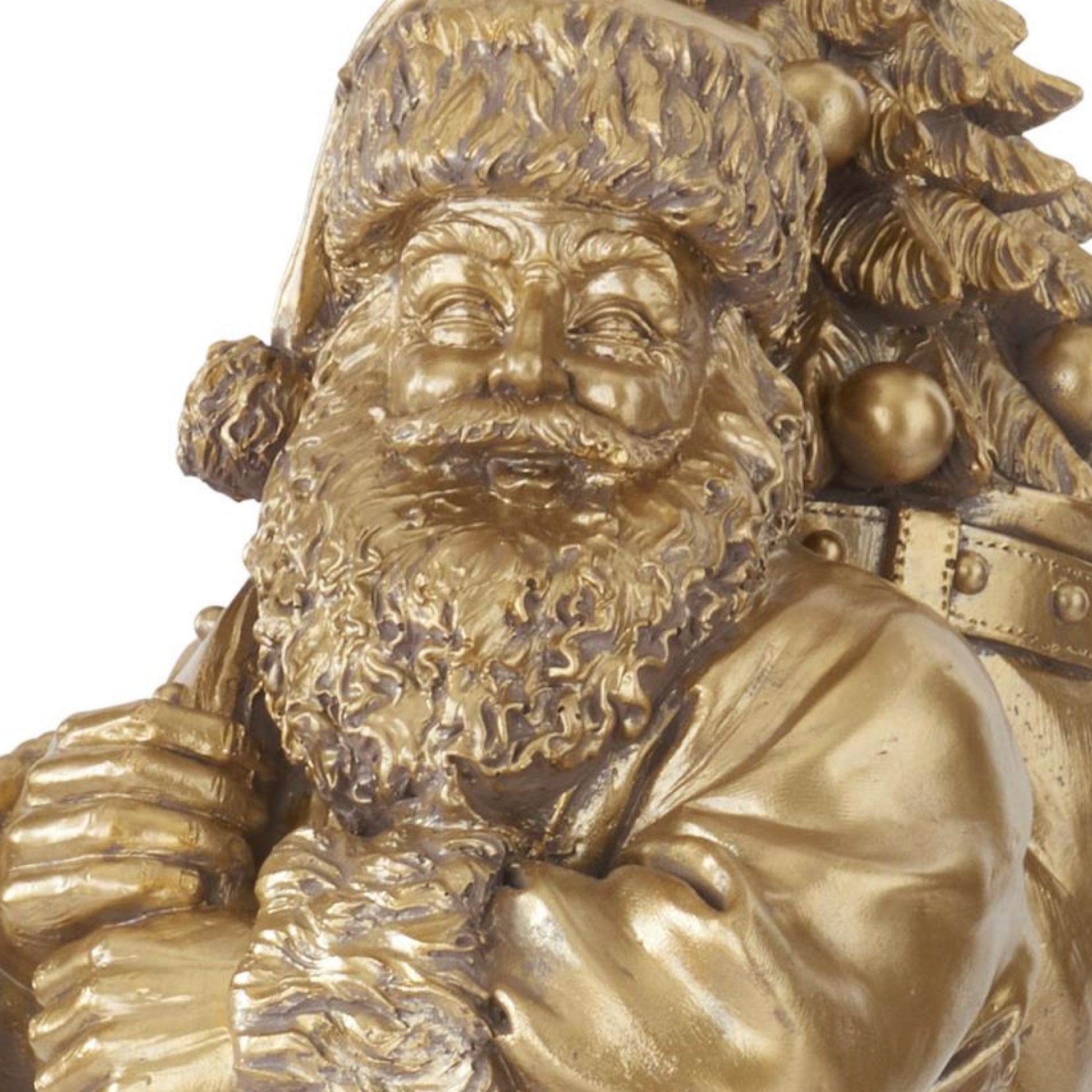 K&K Interiors 23" Gold Resin Santa Claus Statue with Christmas Tree Bag