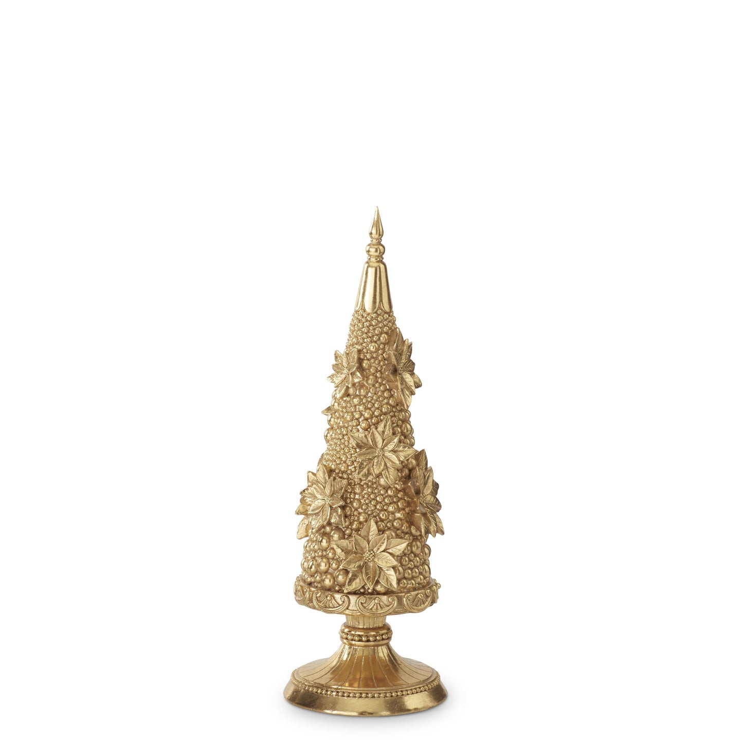 K&K Interiors 17.5" and 13.75" Gold Resin Poinsettia Bloom Christmas Trees Christmas Decoration - Set of 2
