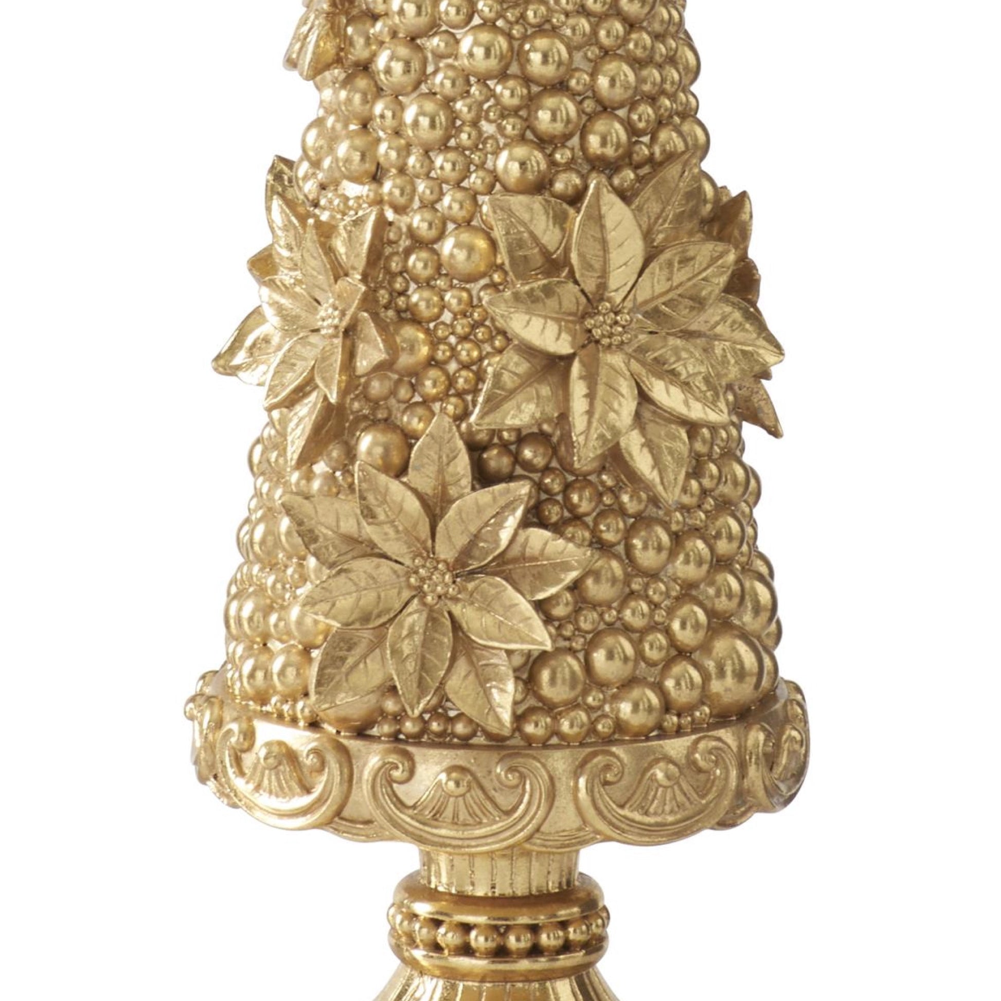 K&K Interiors 17.5" and 13.75" Gold Resin Poinsettia Bloom Christmas Trees Christmas Decoration - Set of 2
