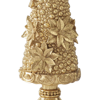 K&K Interiors 17.5" and 13.75" Gold Resin Poinsettia Bloom Christmas Trees Christmas Decoration - Set of 2
