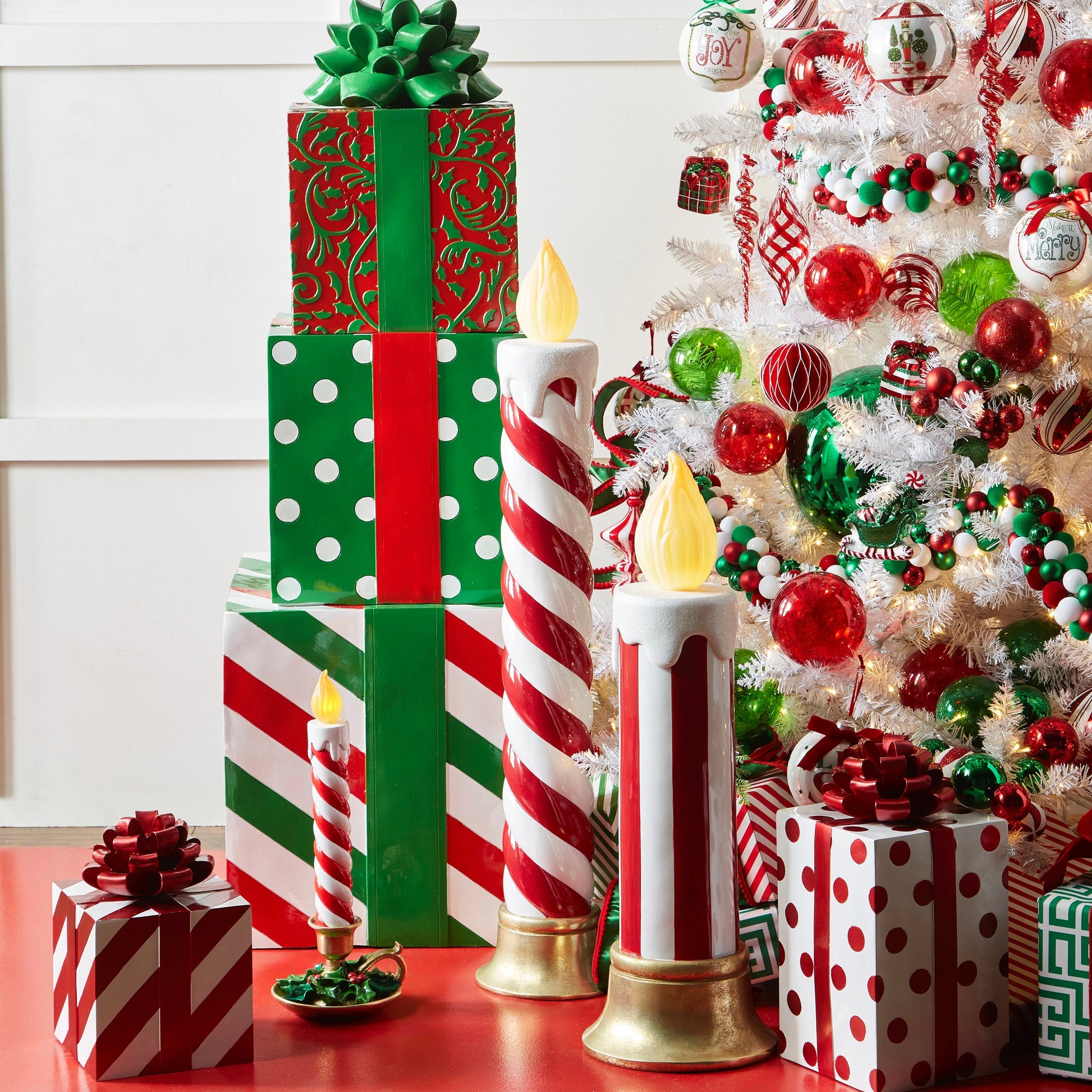 RAZ Imports 17" Candy Cane Striped Over-Sized Resin Light-Up Christmas Candle - Battery-Operated