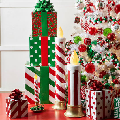 RAZ Imports 17" Candy Cane Striped Over-Sized Resin Light-Up Christmas Candle - Battery-Operated