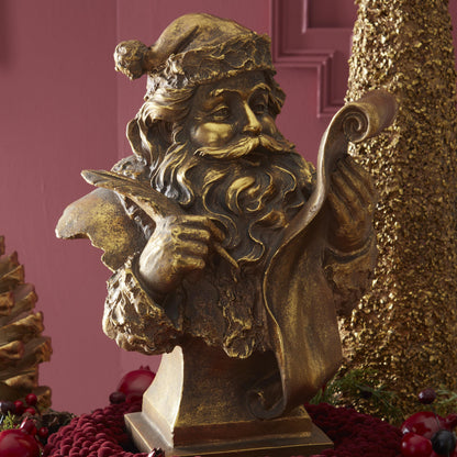 K&K Interiors 18" Golden Resin Santa Naughty & Nice List Statue