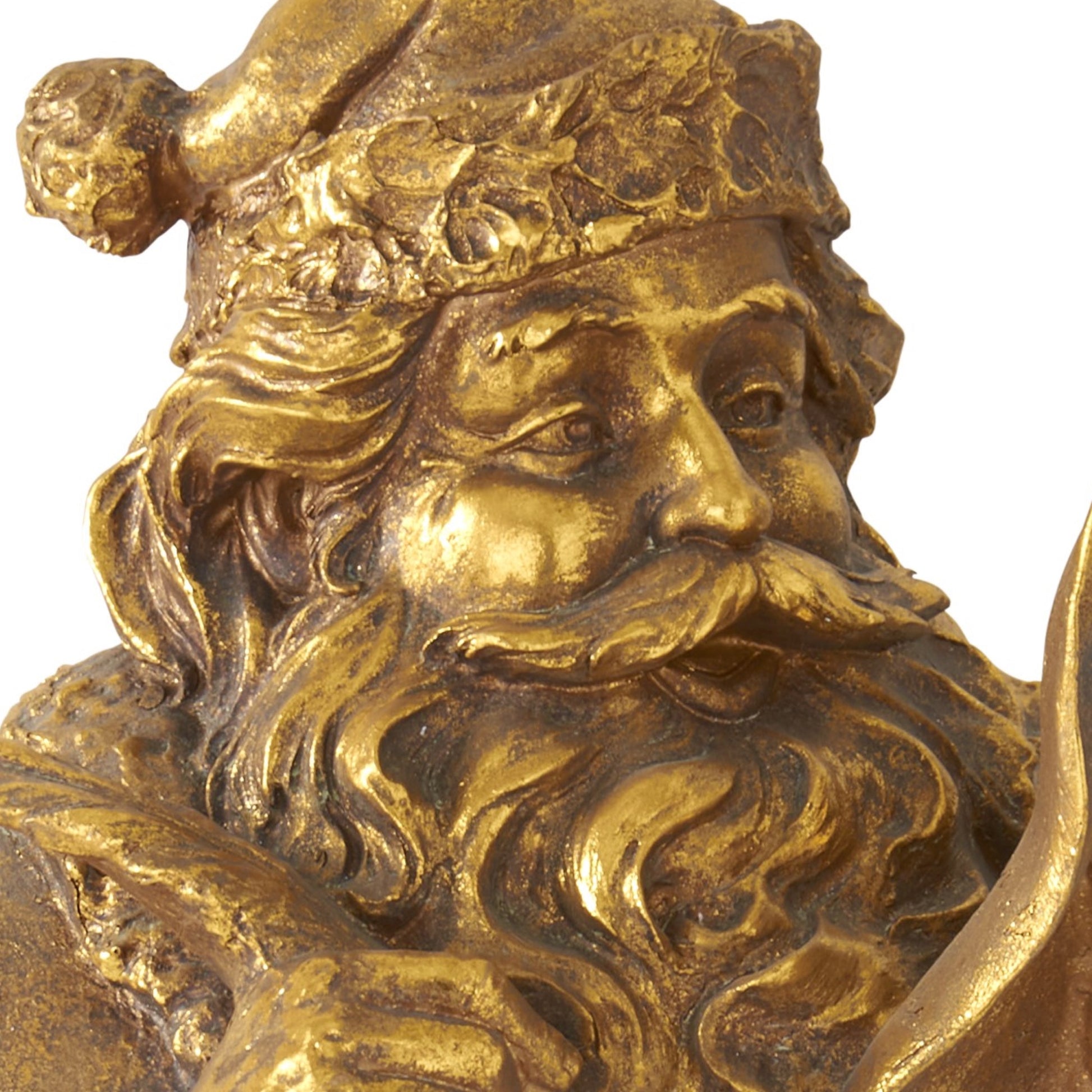K&K Interiors 18" Golden Resin Santa Naughty & Nice List Statue