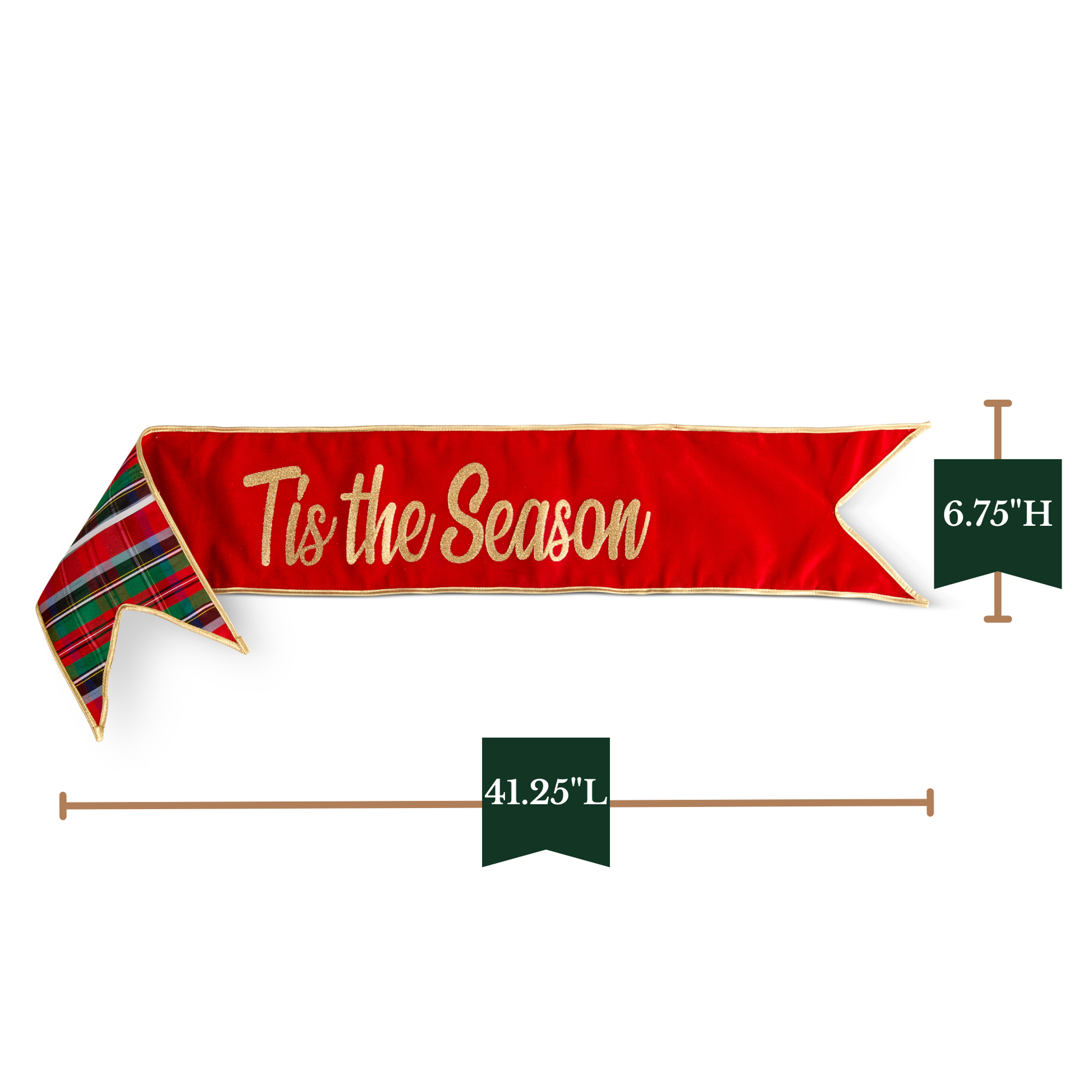 RAZ Imports 41.25" Tis The Season Red Plaid Christmas Wreath Banner Christmas Decoration