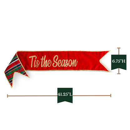 RAZ Imports 41.25" Tis The Season Red Plaid Christmas Wreath Banner Christmas Decoration