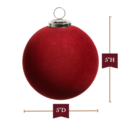 RAZ Imports 5" Red Velvet Berry Flocked Glass Ball Christmas Ornament - Set of 8