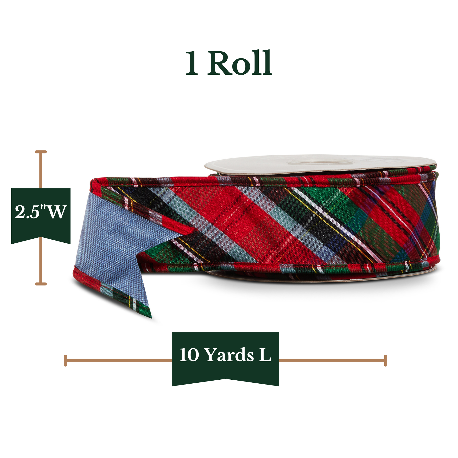 RAZ Imports Blue Tartan Plaid Wired Christmas Ribbon, 2.5" X 10 Yards - 1 Roll