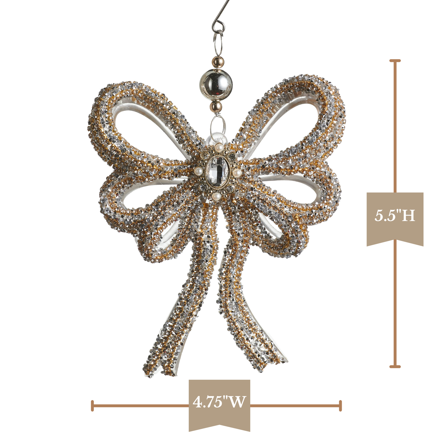 RAZ Imports 5.5" Rhinestone Gold Bow Christmas Ornament