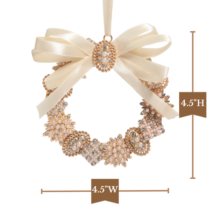 RAZ Imports 4.5" Vintage Gold Brooch Wreath with Bow Christmas Ornament