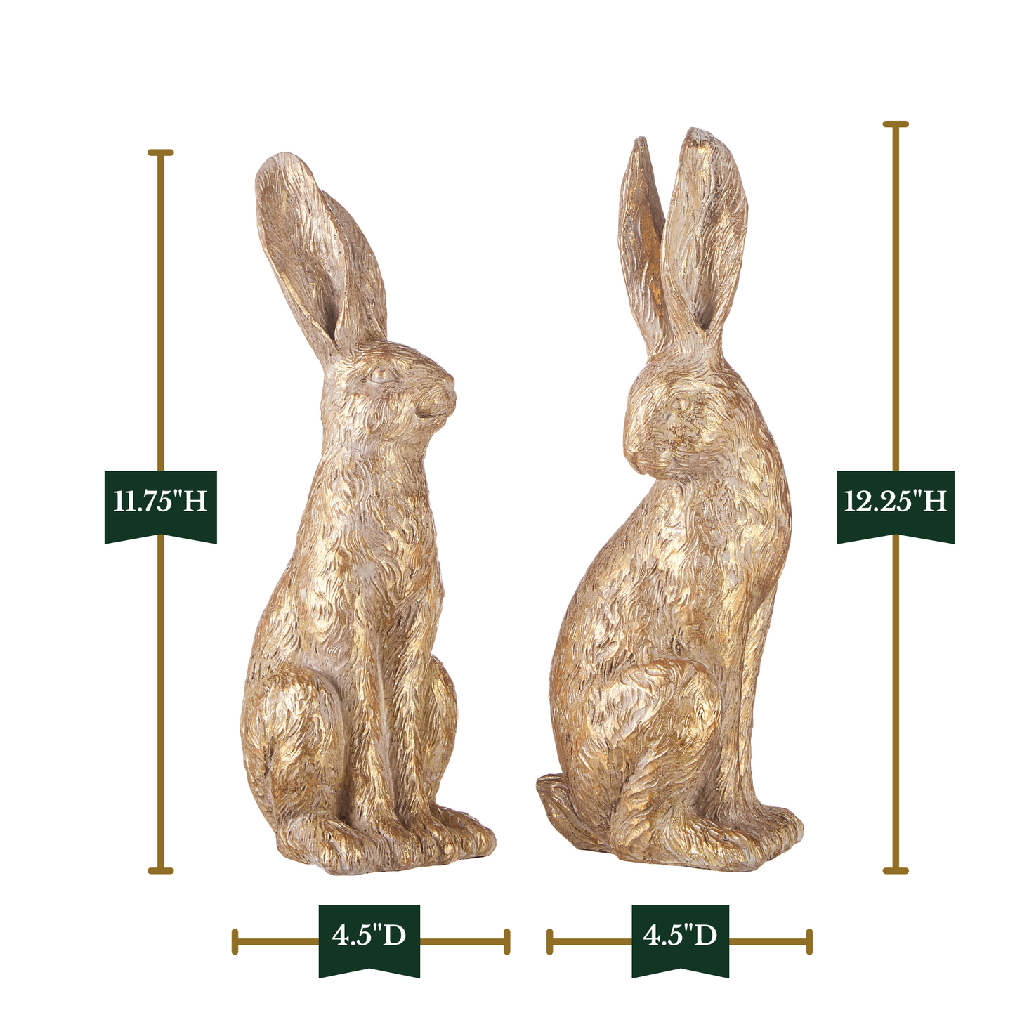 RAZ Imports 12" Gold Leaf Large Tabletop Easter Bunny Rabbits - Set of 2