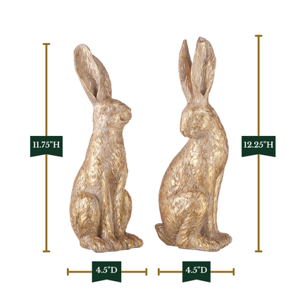 RAZ Imports 12" Gold Leaf Large Tabletop Easter Bunny Rabbits - Set of 2