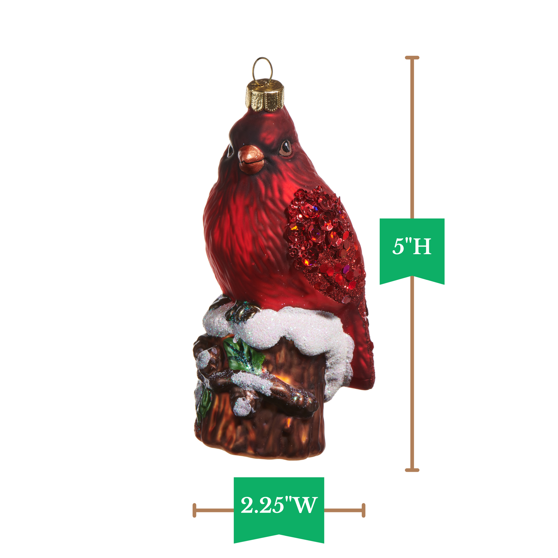 RAZ Imports 5" Red Cardinal on Stump Glass Christmas Ornament