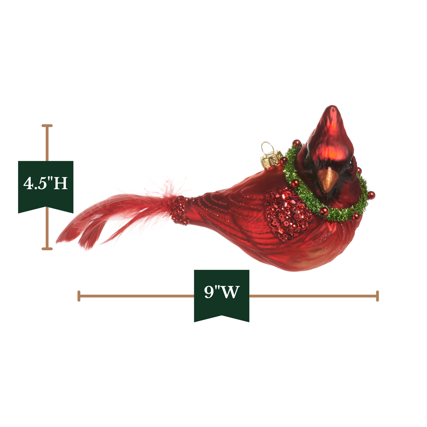 RAZ Imports 9" Red Cardinal with Wreath Glass Christmas Ornament